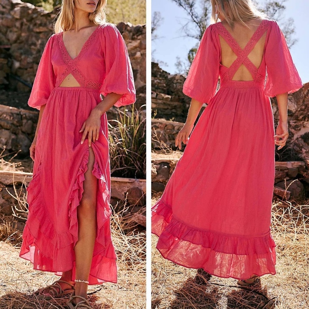 Free People X's And O's Midi Endless Summer Midi Maxi Lace Ruffle Dress